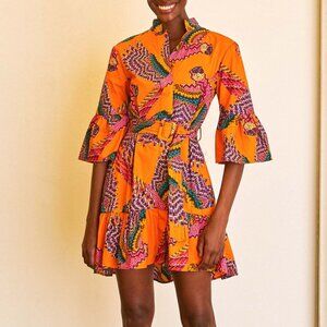 SOLD: Farm Rio Macaws Bell Sleeve Belted Mini Shirt Dress Medium